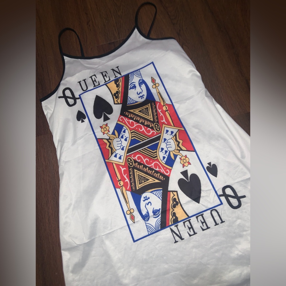 Queen of hearts slip dress lounge sleep sparkles casual sexy M winter mini - Picture 3 of 4